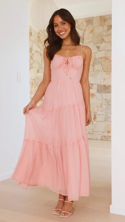 Women's Maxi Dress – Light and Breathable – Sleeveless – Spaghetti Straps – Low Back – Fitted Bodice