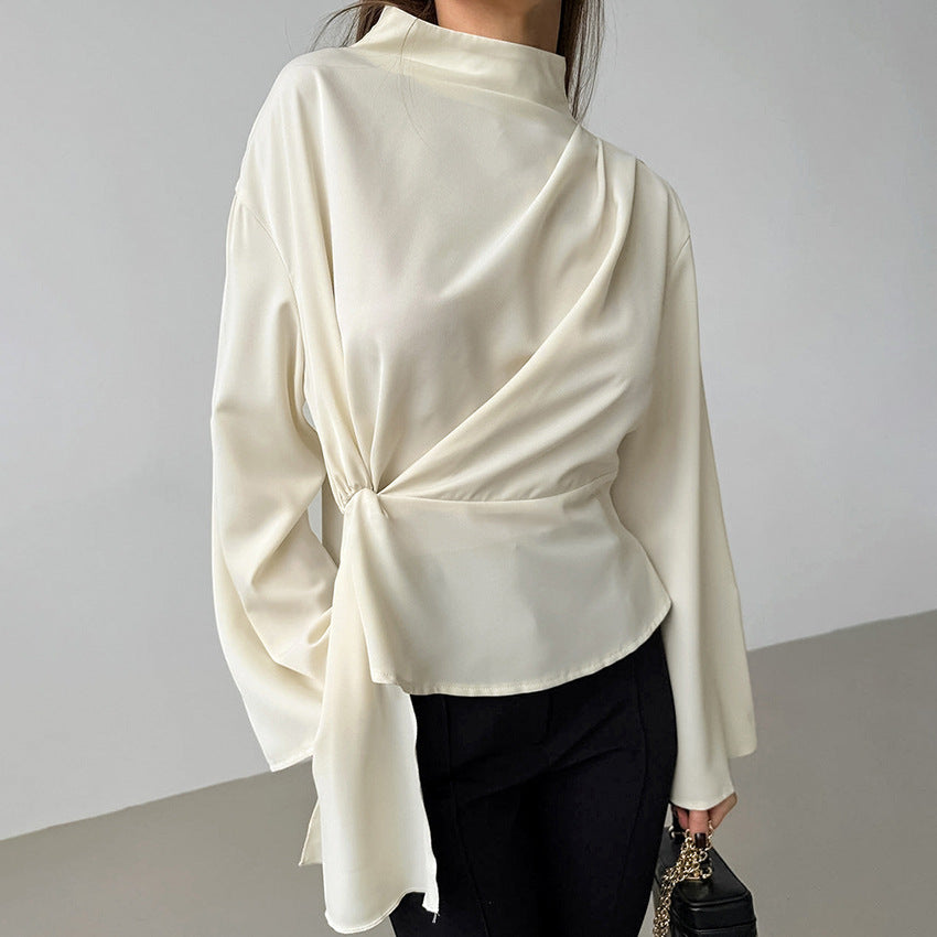 Women's Blouse – Light Chiffon – Draped Fit – Long Sleeves – Tapered Waist