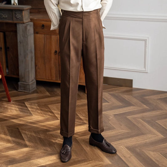 Men's Trousers – Tailored Fit – 100% Linen – Flat Front – Straight Leg – Formal Look
