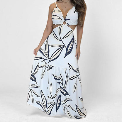 Women's Maxi Dress – Halterneck – Waist Cut-Out – A-Line with Layers – Lightweight and Breathable