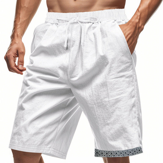 Men's Shorts – Loose Fit – Lightweight Linen – Adjustable Drawstring – Boho Hem Detail