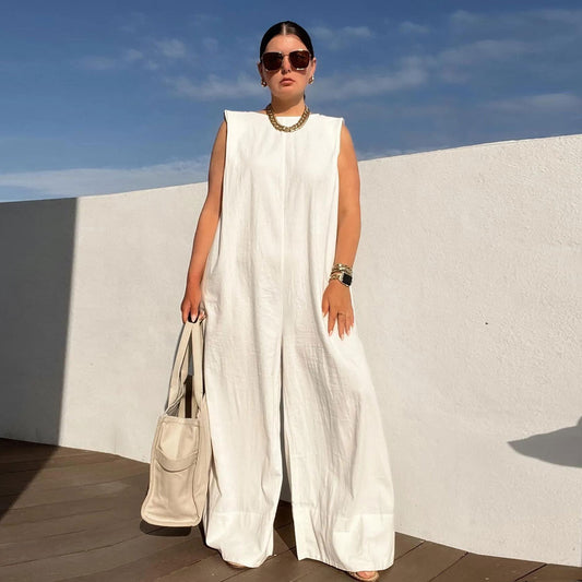 Women's Wide-Leg Jumpsuit - Sleeveless - Casual Chic - Minimalist Design