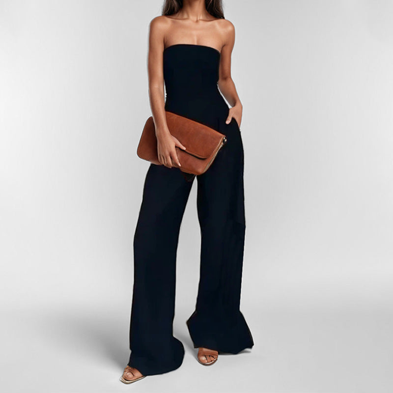 Women's Jumpsuit – Strapless – Slim Waist – Wide Leg Pants – Elegant Party Look