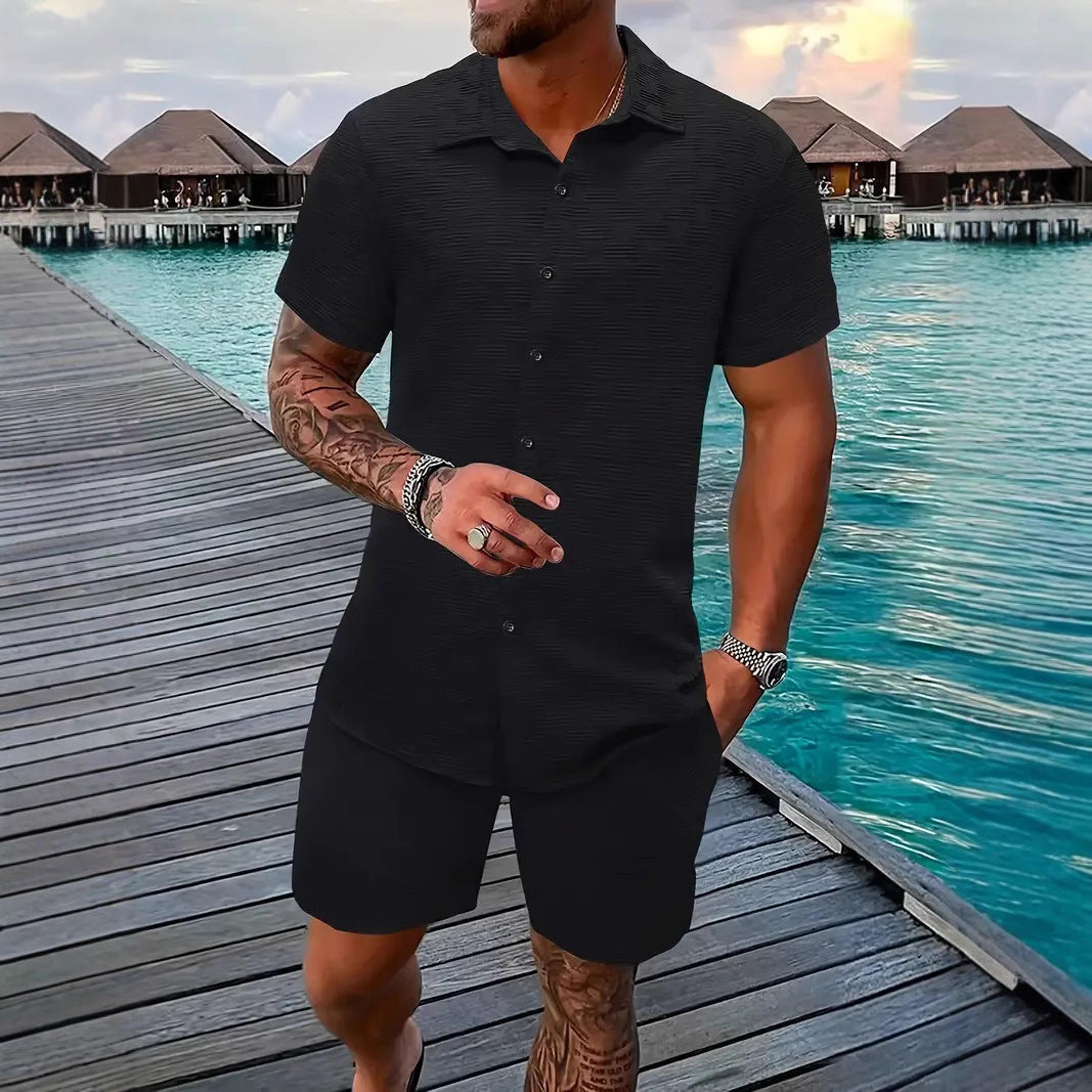 Men's Two-Piece Set – Relaxed Fit – Jacquard Texture – Breathable Material