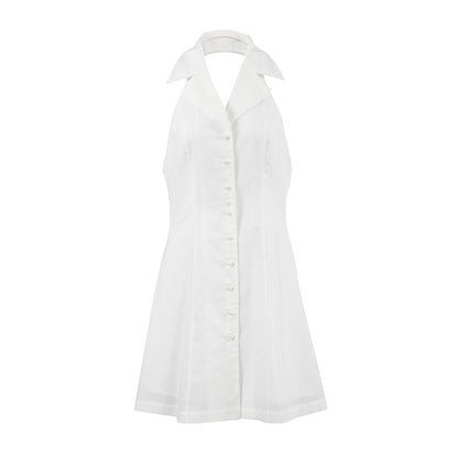 Dress for Women – A-line Cut – Halterneck with V-neck – Short Length in Linen Blend
