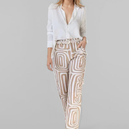 Women's Shirt – Loose Fit – Cotton Blend – Button Closure – Long Sleeves