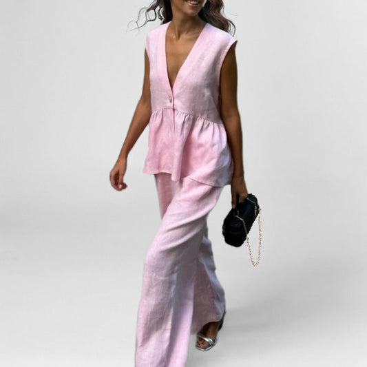Women's Jumpsuit – Sleeveless Vest with V-neck – High Waist – Wide Leg – Light and Breathable