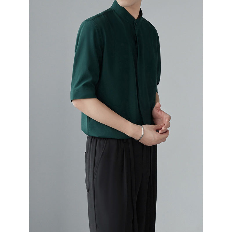 Men's Shirt with Long Sleeves – Relaxed Fit – Lightweight and Breathable Material – Mandarin Collar