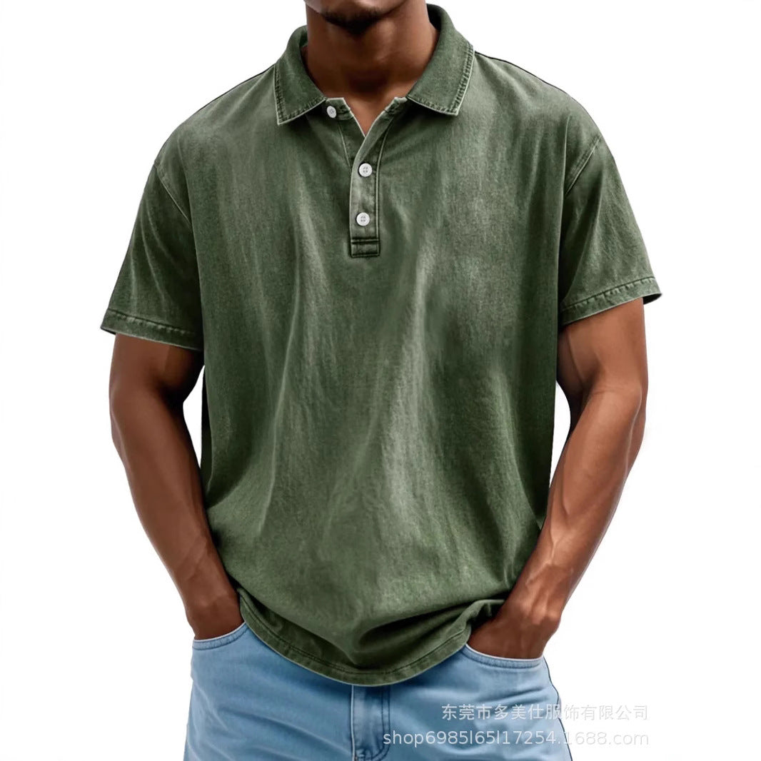 Men's Polo Shirt – Cotton – Relaxed Fit – Washed Retro Style – Short Sleeve