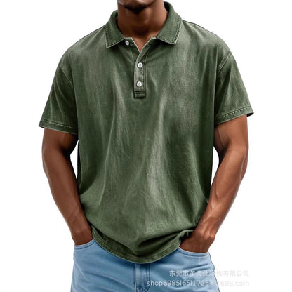 Men's Polo Shirt – Cotton – Relaxed Fit – Washed Retro Style – Short Sleeve