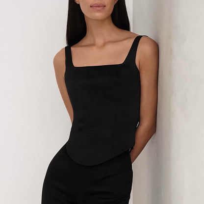 Women's Camisole Top – Slim Fit – Corset Design – Square Neck – Short Model
