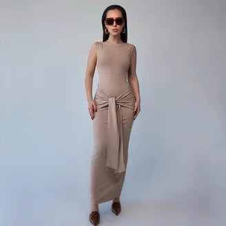 Women's Dress Bodycon – Slim Fit – Sleeveless Maxi – Round Neck – Waistband Elegant Style
