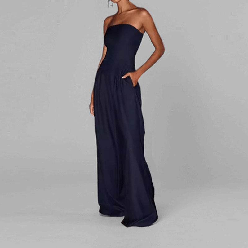 Women's Jumpsuit – Strapless – Slim Waist – Wide Leg Pants – Elegant Party Look