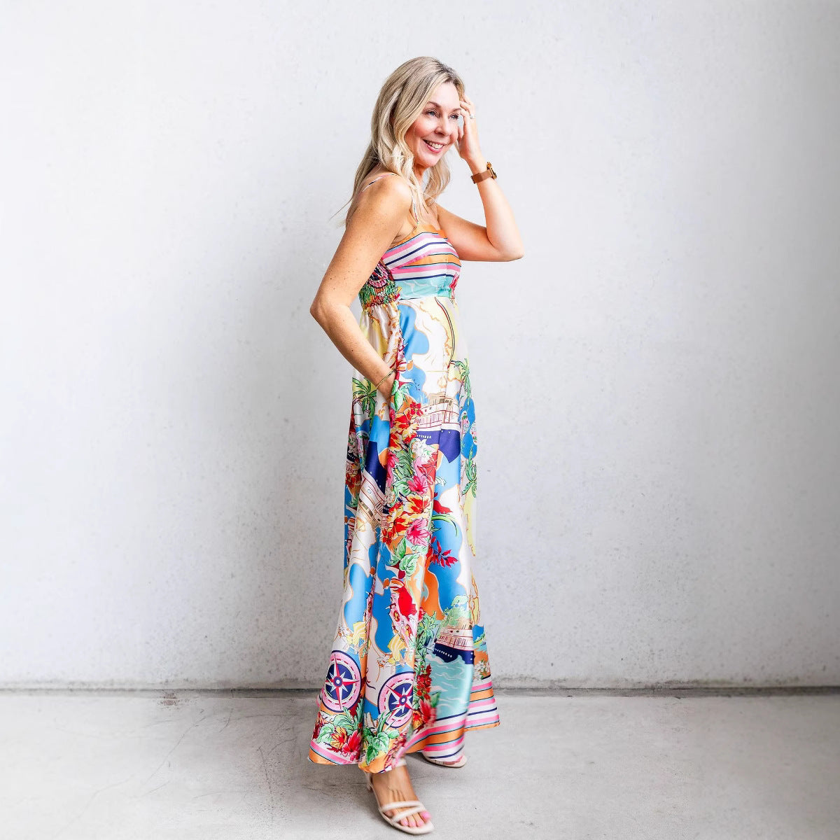 Women's Sundress – A-line Fit – Light Cotton Blend – Spaghetti Straps – Full Length