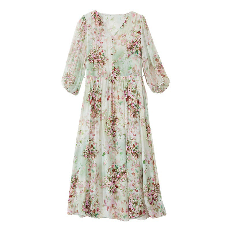 Eloraine – Floral Midi Dress with V-Neckline