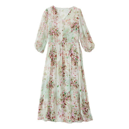 Eloraine – Floral Midi Dress with V-Neckline