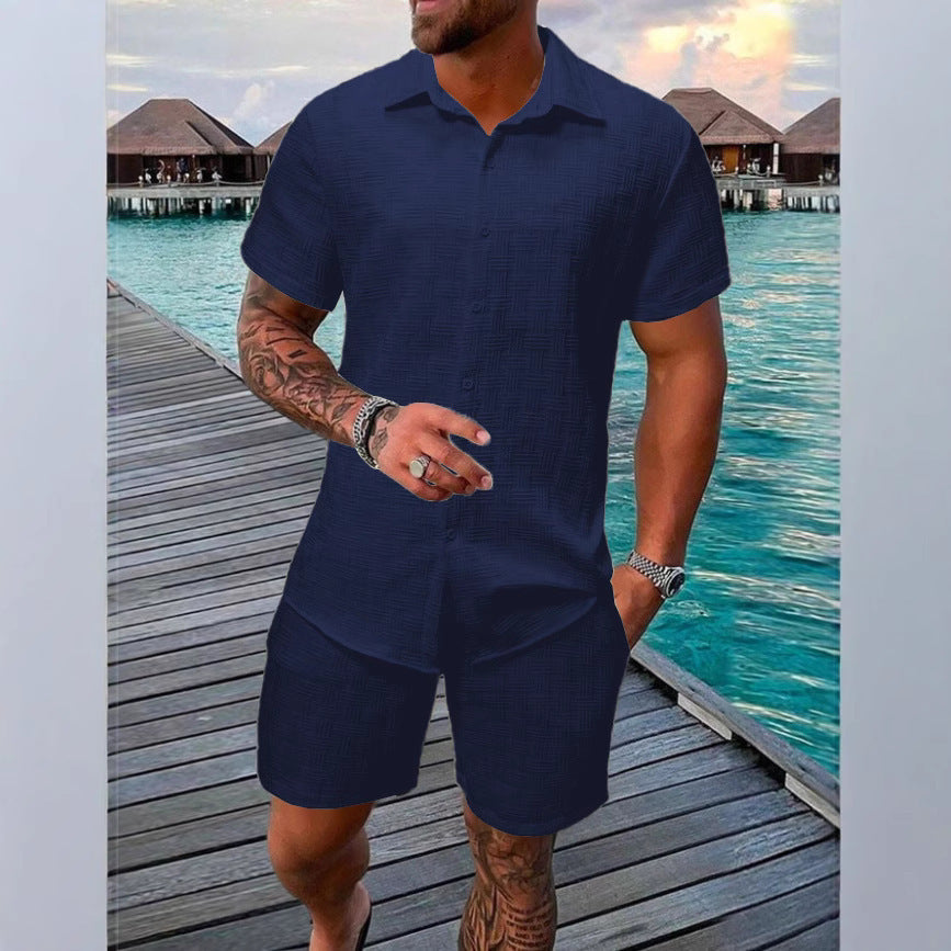Men's Two-Piece Set – Relaxed Fit – Jacquard Texture – Breathable Material