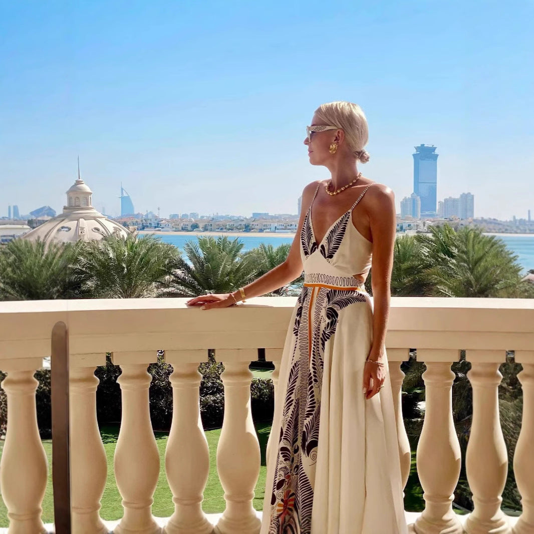 Women's Maxi Dress – Halterneck – Open Back – Low Cut – Light and Airy Fit