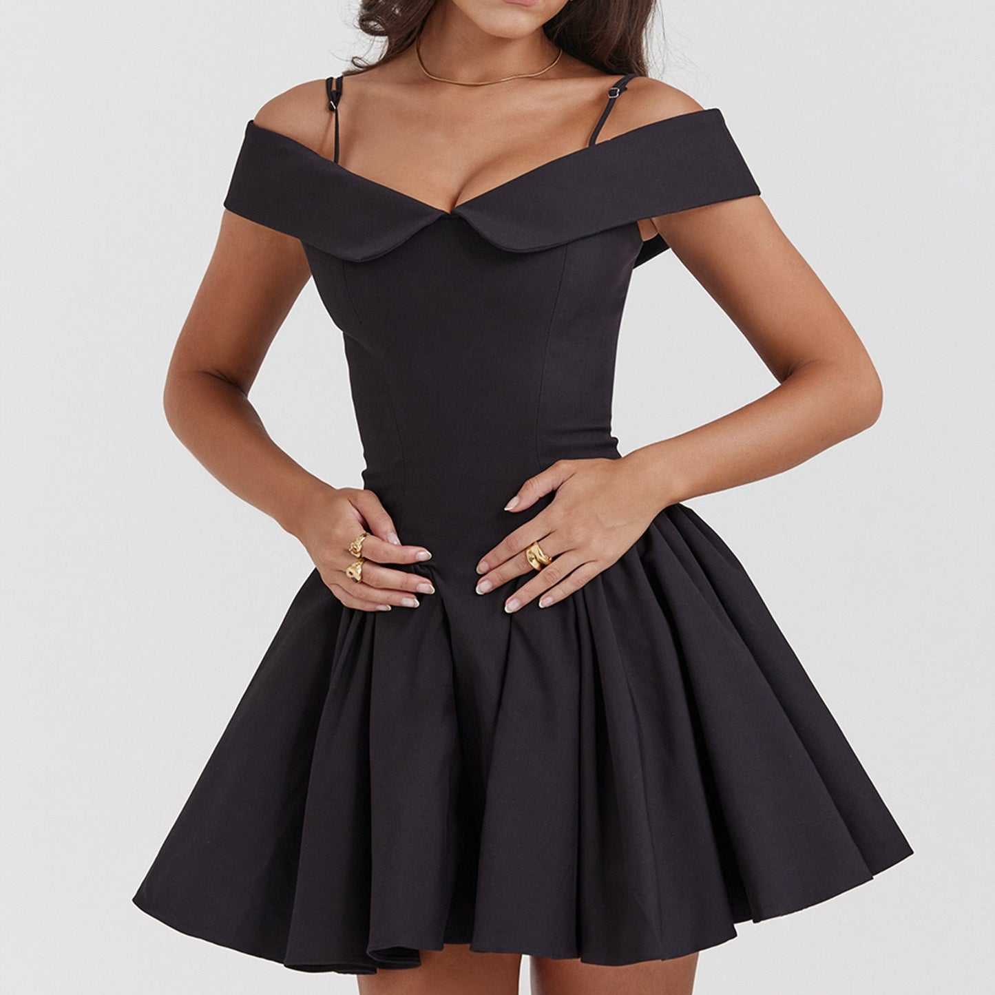 Dress for Women – Off-shoulder – Spaghetti Straps – A-line – Fitted Waist