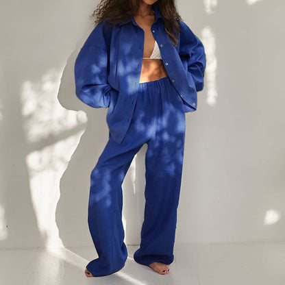 Women's Outfit Set – Oversized Shirt with Tie Front – Wide Pants – Light and Breathable