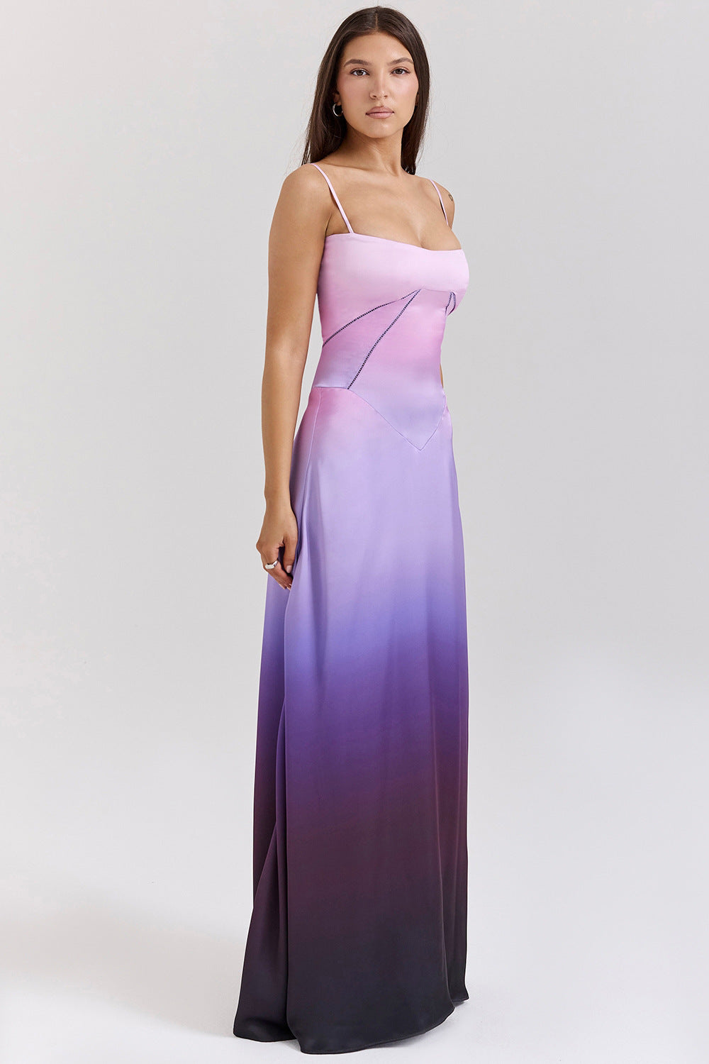 Women's Evening Dress – Satin – A-line Fit – Spaghetti Straps – Cut-out Waist
