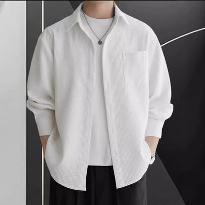 Men's Shirt – Waffle Knit – Oversized Fit – Long Sleeve – Button Closure Casual
