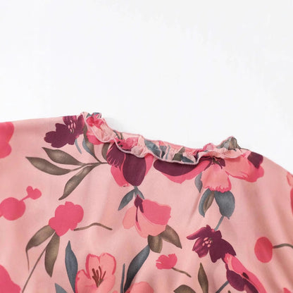 Women's Maxi Dress – Chiffon – Bohemian Fit – V-neck – Long Sleeves – Floral Print