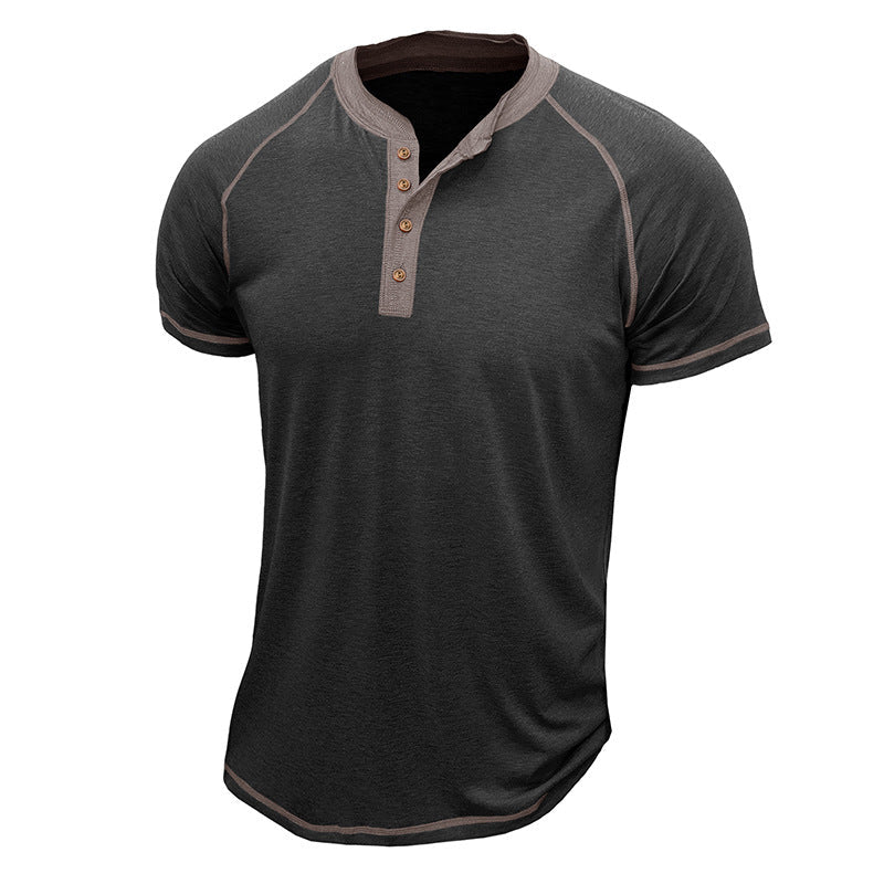 Men's Henley T-shirt – Regular Fit – Short Sleeve – Breathable – Contrast Details