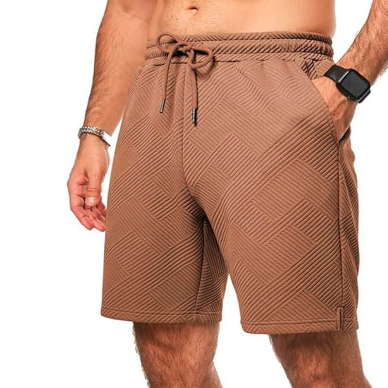 Men's Shorts – Loose Fit – Textured Zigzag Pattern – Drawstring Closure – Knee Length