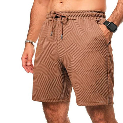 Men's Shorts – Loose Fit – Textured Zigzag Pattern – Drawstring Closure – Knee Length