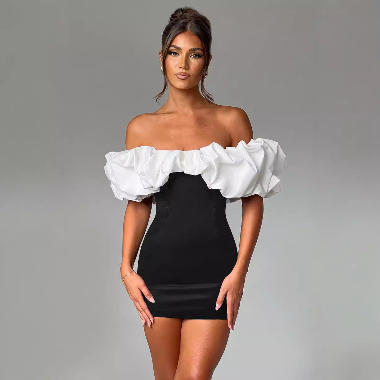 Dress for Women – Off Shoulder Mini Dress – Slim Fit – Ruched Neckline
