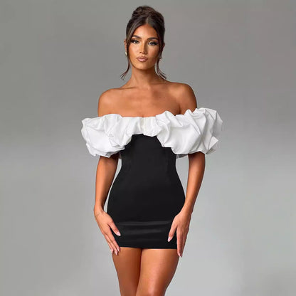 Dress for Women – Off Shoulder Mini Dress – Slim Fit – Ruched Neckline