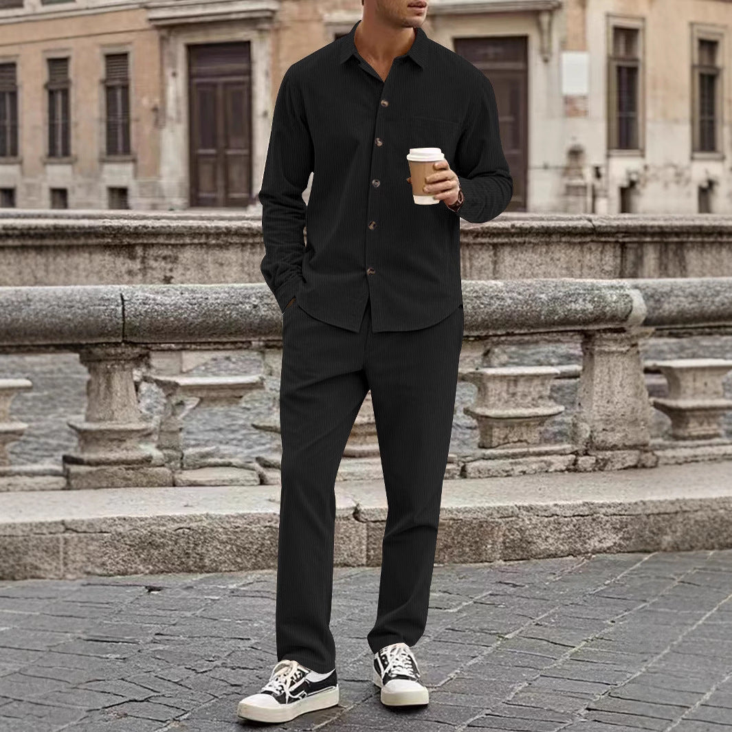 Men's Set with Shirt and Pants – Corduroy – Relaxed Fit – Button Closure