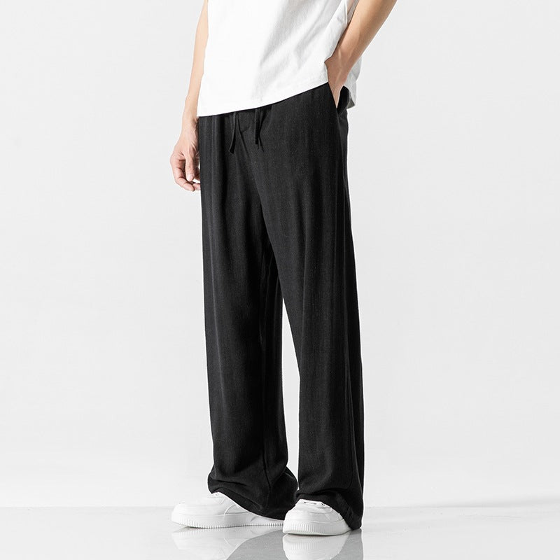 Men's Trousers – Linen Blend – Loose Fit – Full Length – Drawstring Closure