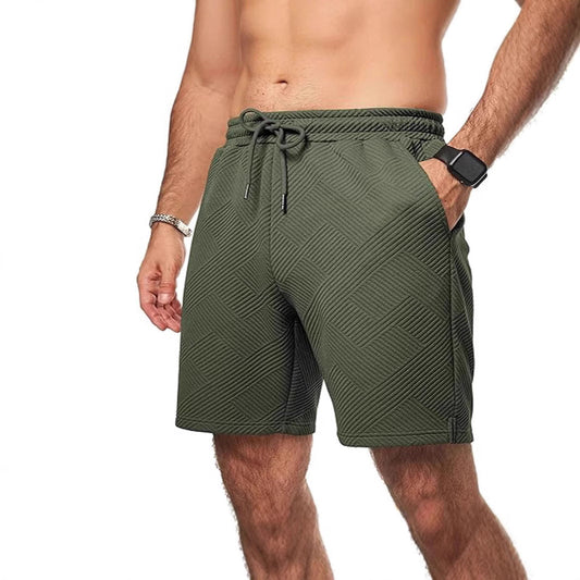 Men's Shorts – Loose Fit – Textured Zigzag Pattern – Drawstring Closure – Knee Length