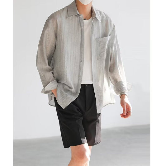 Men's Shirt with Long Sleeves – Relaxed Fit – Button Closure – Natural Fibers