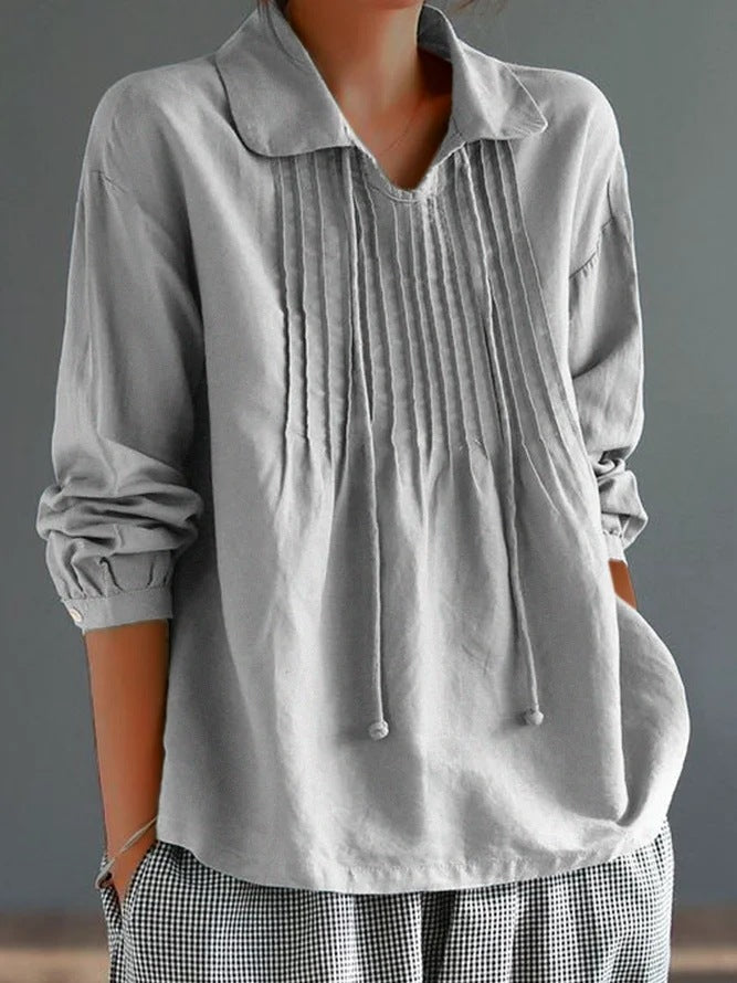 Women's Shirt – Cotton Linen Mix – Relaxed Fit – Pleat Detail – Collar