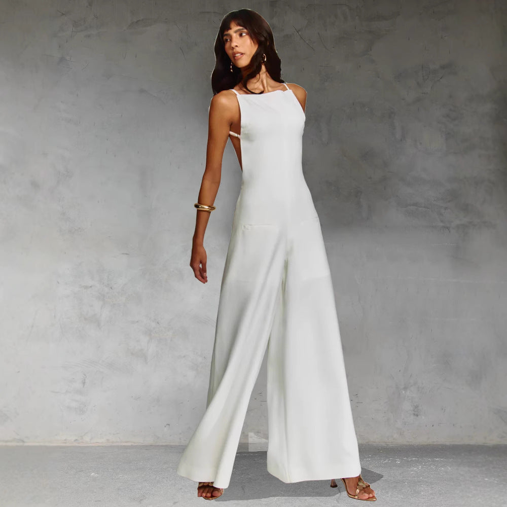 Women's Jumpsuit – Sleeveless – Relaxed Fit – Wide Leg – Cotton Linen Blend