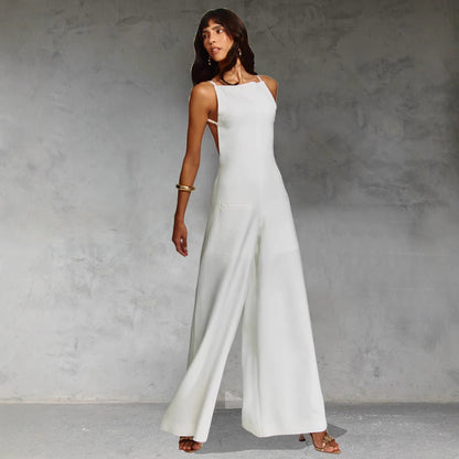 Women's Jumpsuit – Sleeveless – Relaxed Fit – Wide Leg – Cotton Linen Blend