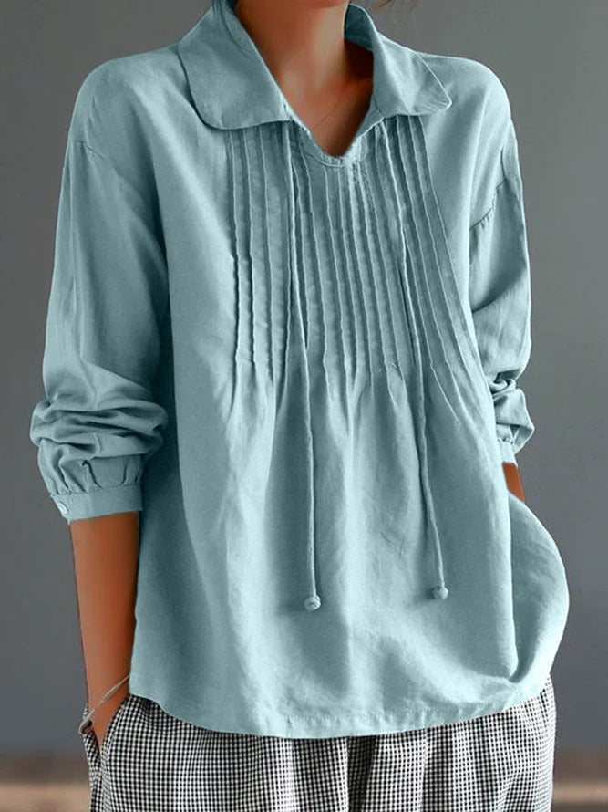 Women's Shirt – Cotton Linen Mix – Relaxed Fit – Pleat Detail – Collar