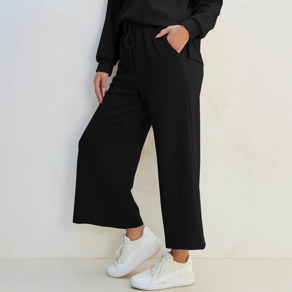 Women's Loungewear Set – Knit Two-piece – Relaxed Fit – Drawstring Waist – Full Length