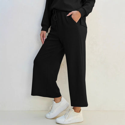 Women's Loungewear Set – Knit Two-piece – Relaxed Fit – Drawstring Waist – Full Length