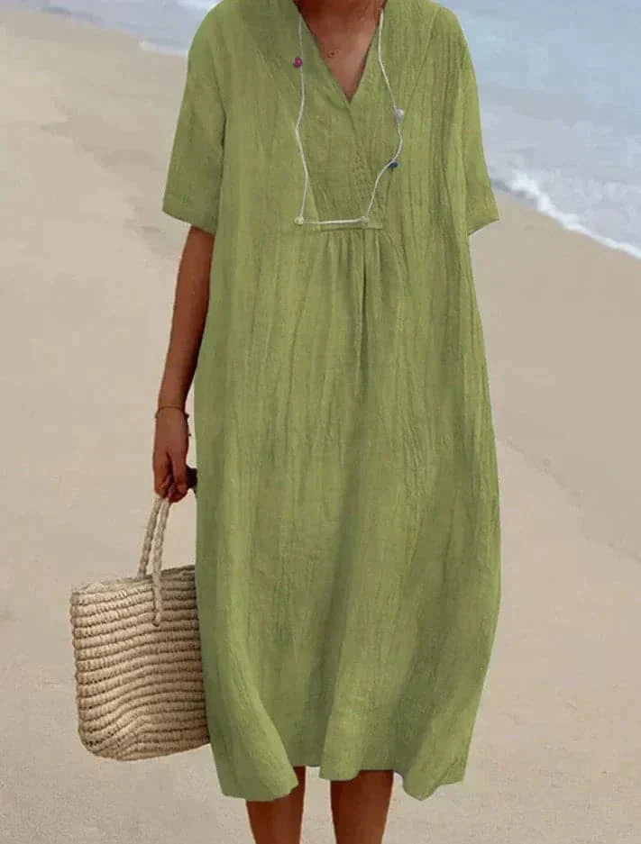 Women's Caftan Dress - Light and Breathable - Loose Fit - V-neck Short Sleeves