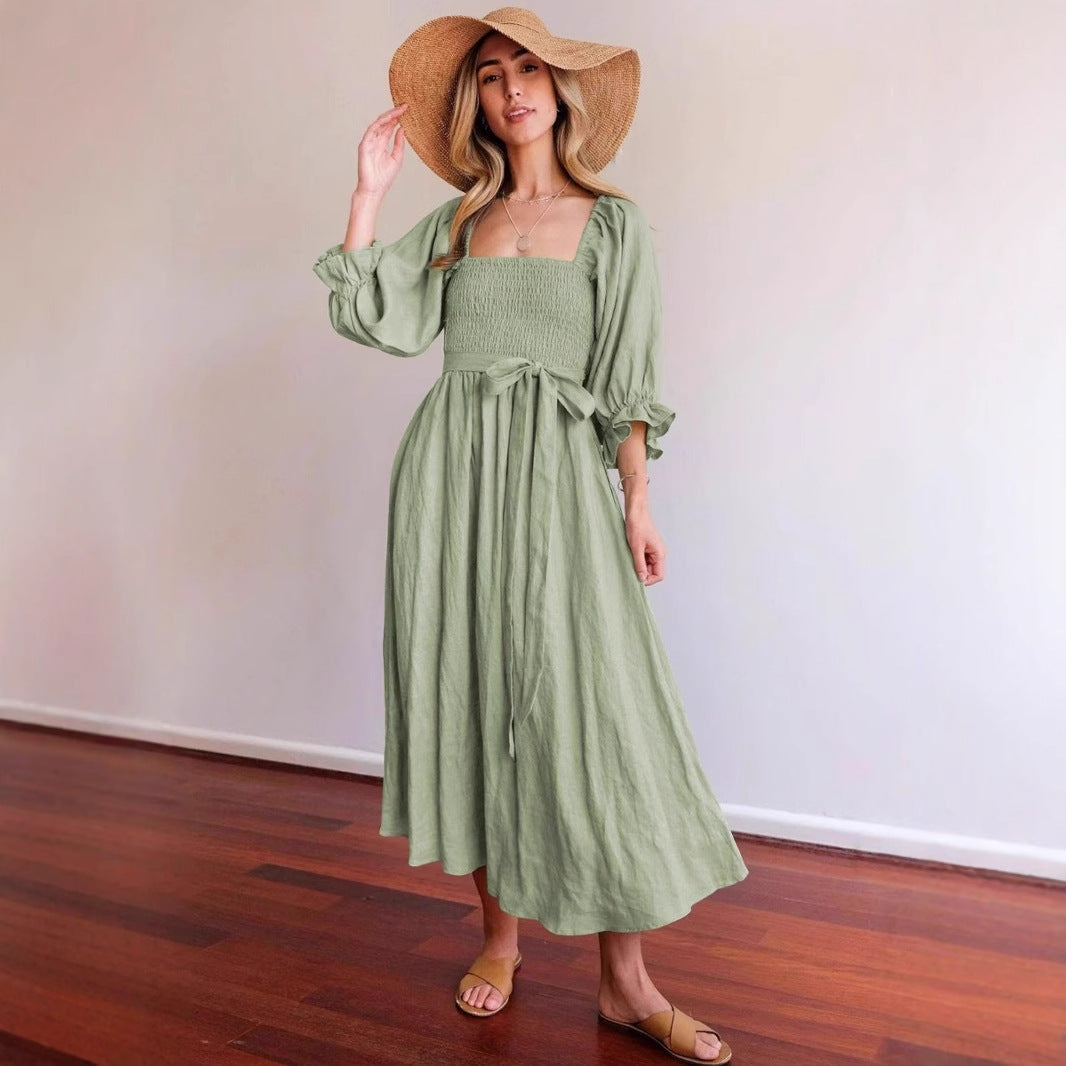 Dress for Women – A-line Fit – Smocked Bodice – Puff Sleeves – Reversible Design