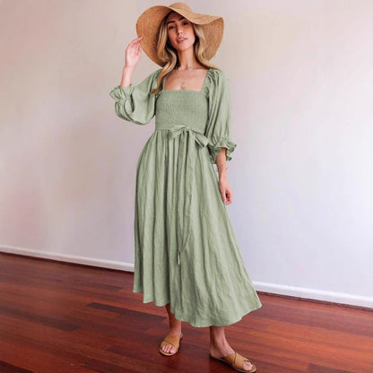 Dress for Women – A-line Fit – Smocked Bodice – Puff Sleeves – Reversible Design