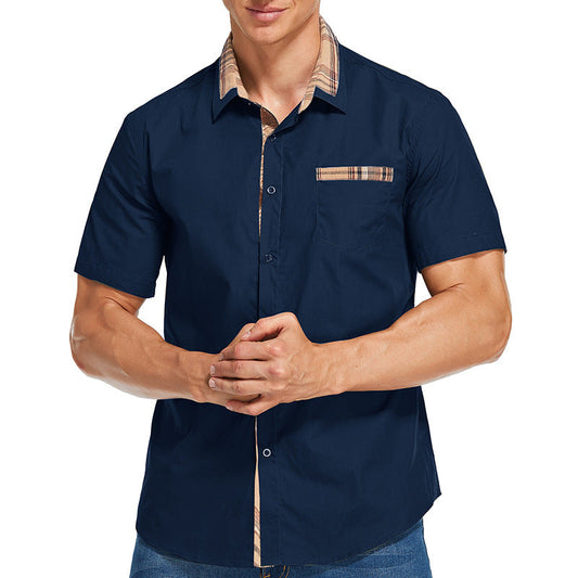 Men's Shirt Short Sleeves – Slim Fit – Breathable – Checkered Details – Chest Pocket