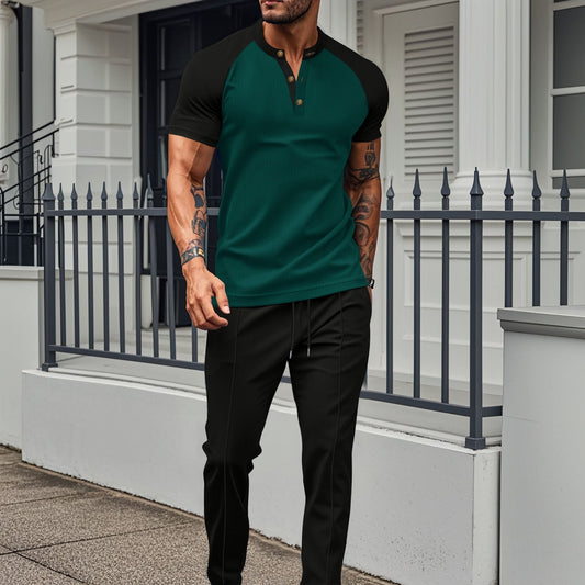 Men's Shirt with Short Sleeves – Slim Fit – Breathable Lightweight Fabric – Raglan Sleeves