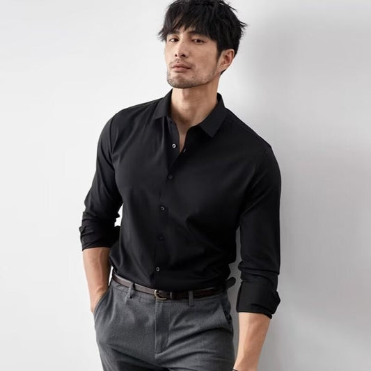 Men's Shirt – Slim Fit – Soft Faux Silk – Long Sleeves – Business Look