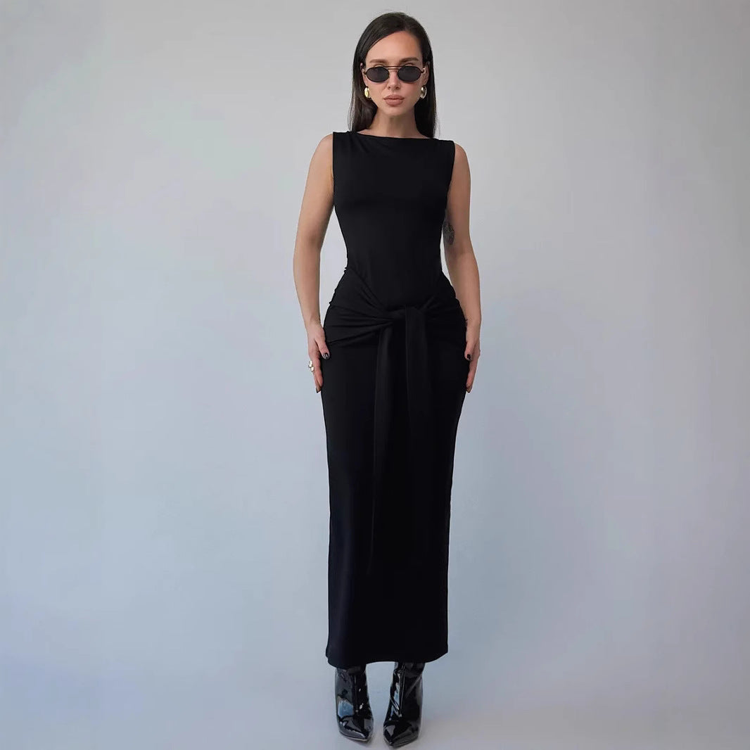 Women's Dress Bodycon – Slim Fit – Sleeveless Maxi – Round Neck – Waistband Elegant Style