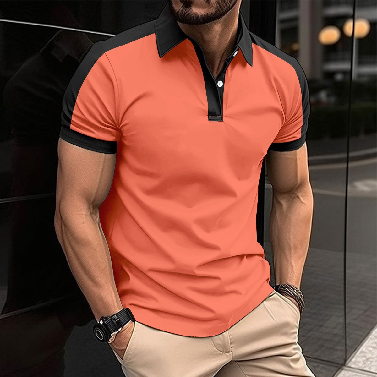 Men's Polo Shirt – Slim Fit – Soft Cotton – Contrast Collar and Sleeve Details